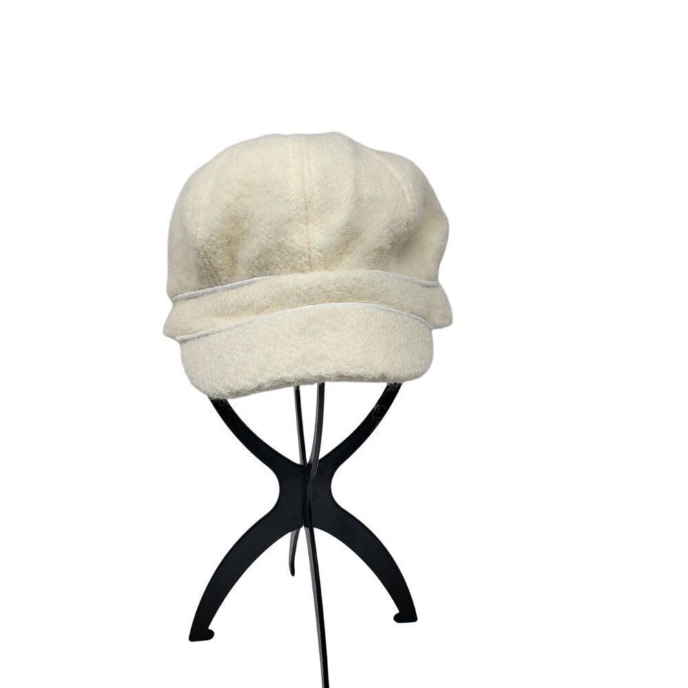August Hat Company Wool-Blend Cream Newsboy Cap Cabby‎ Retro Piped Tweed Glam